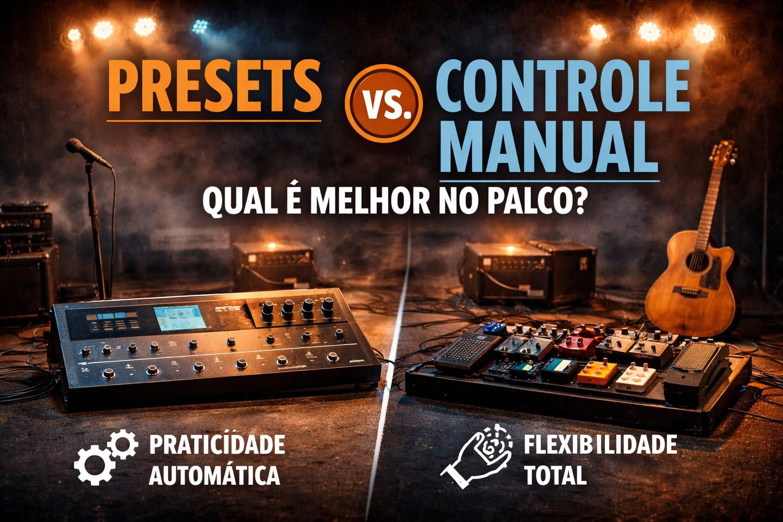 Descubra as diferenças entre usar presets prontos e controle manual ao vivo