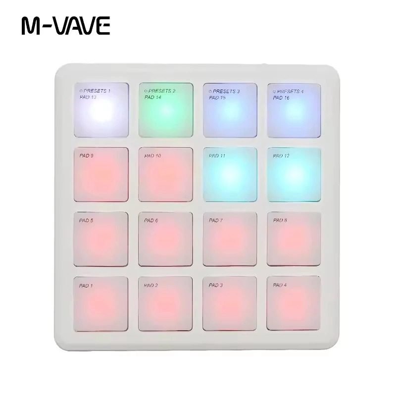M-VAVE SK-16 SMC-PAD Pocket Pad Controlador MIDI portátil sem fio com 16 pads Teclado de percussão adequado Interface