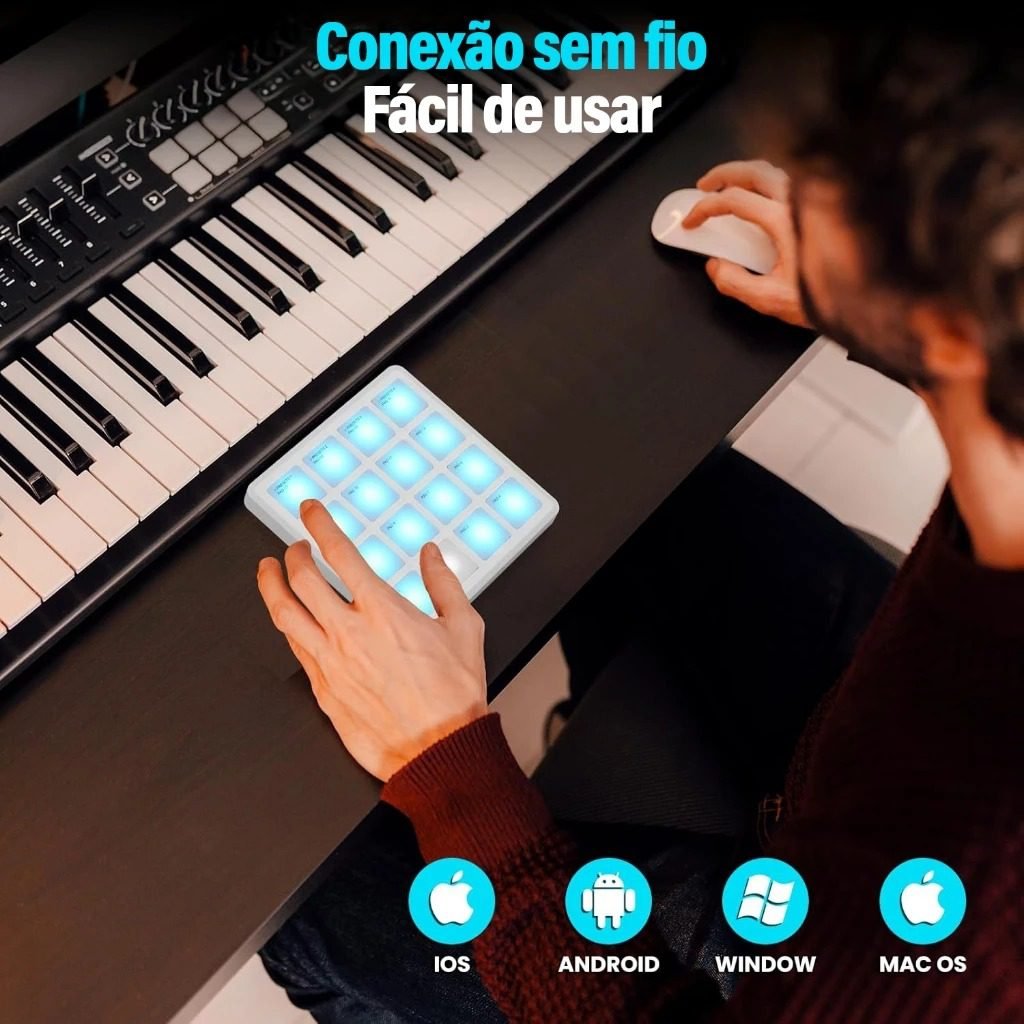 M-VAVE SK-16 SMC-PAD Pocket Pad Controlador MIDI portátil sem fio com 16 pads Teclado de percussão adequado Interface - Imagem 9
