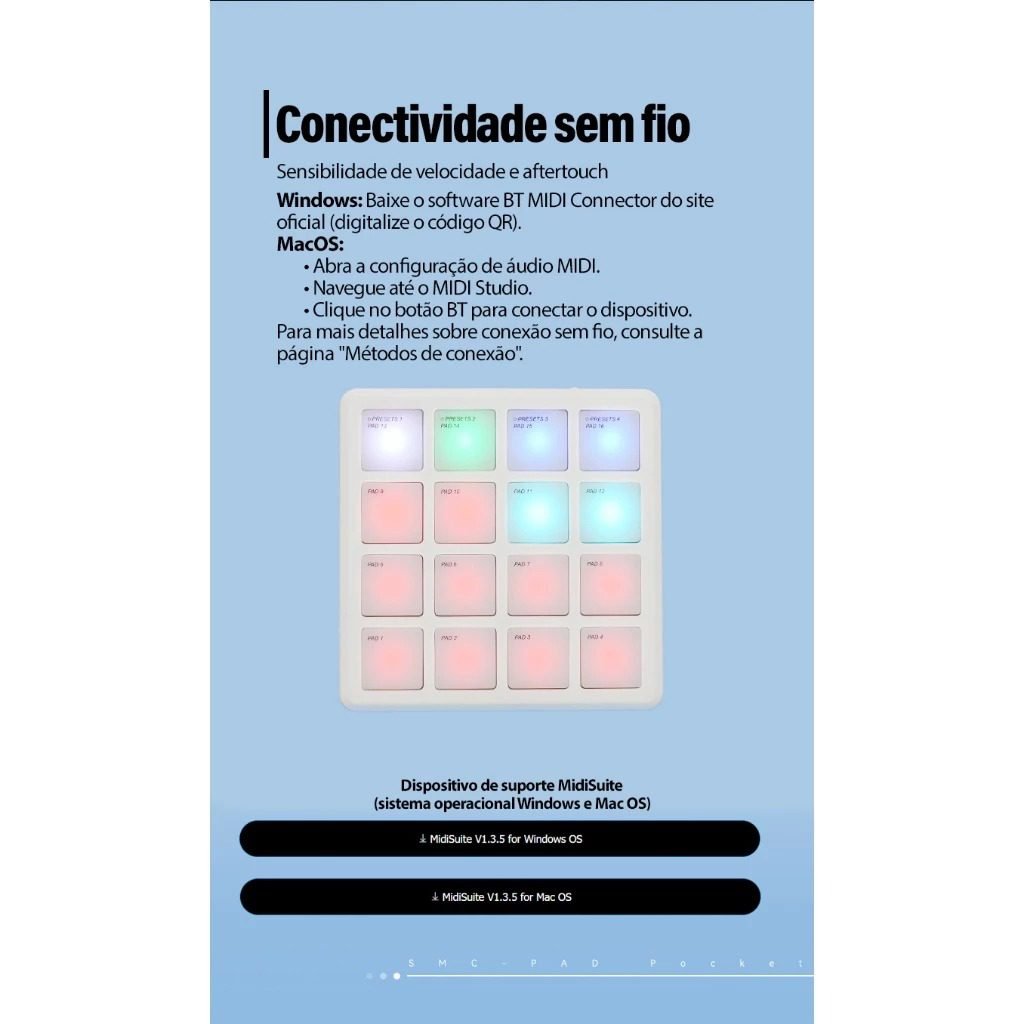 M-VAVE SK-16 SMC-PAD Pocket Pad Controlador MIDI portátil sem fio com 16 pads Teclado de percussão adequado Interface - Imagem 3