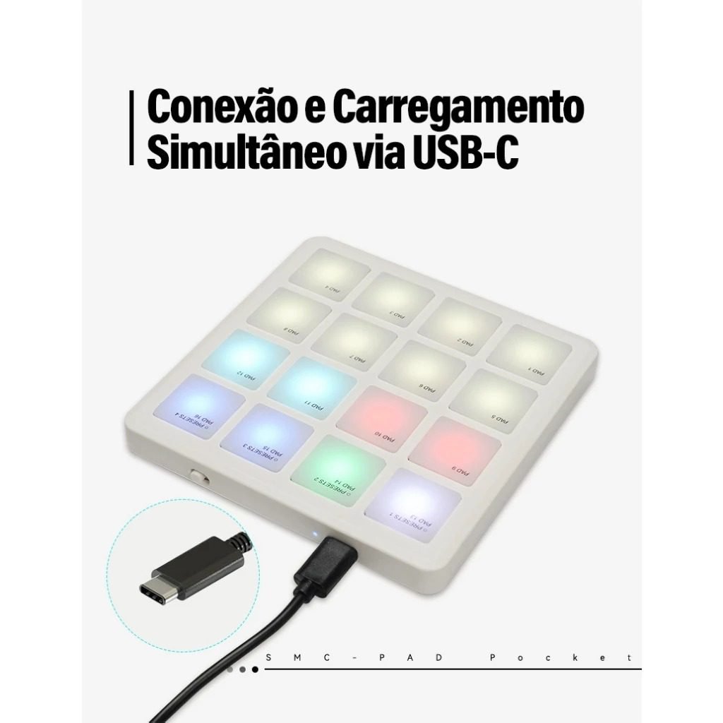 M-VAVE SK-16 SMC-PAD Pocket Pad Controlador MIDI portátil sem fio com 16 pads Teclado de percussão adequado Interface - Imagem 2